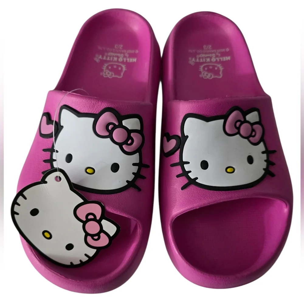 Hello Kitty By Sanrio Girls Kids Slip Ons Slides Sandals Hot Pink Size 2/3